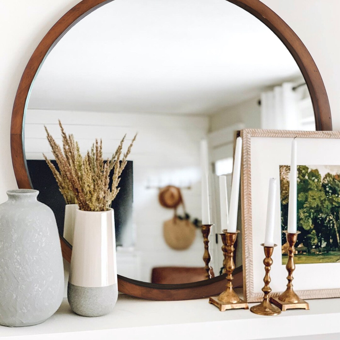Boho Retreat Mirror I/wood Round Wallmounted Mirror/natural Rustic