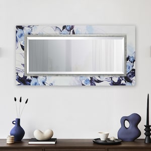 BLOOM III/Large Rectangular Mirror Wall & Standing/Decorative Frame Art Printed Accent Mirror for Bathroom, Living Room, Bedroom, Entryway