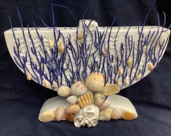 Menorah in White Ceramic with Seashells