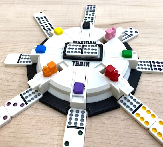 Mexican Train Hub with Flip-up Trains - Unique Design - 8, 10, or 12 Player Train Station