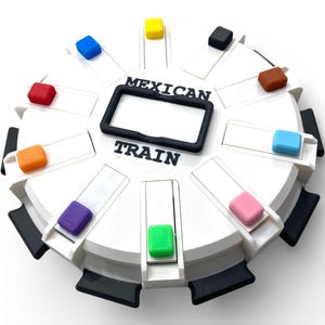 Mexican Train Hub with Flip-up Trains - Unique Design - 8, 10, or 12 Player Train Station 10 Train Hub