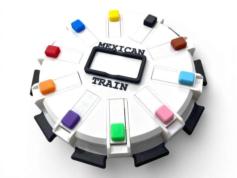 Mexican Train Hub with Flip-up Trains - Unique Design - 8, 10, or 12 Player Train Station 10 Train Hub