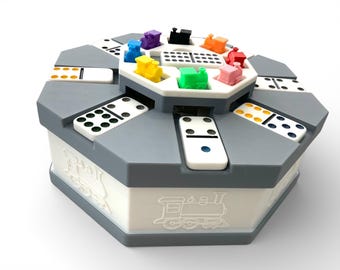 Mexican Train Push Hub - Compact Game Play and Storage System - With 8 Trains