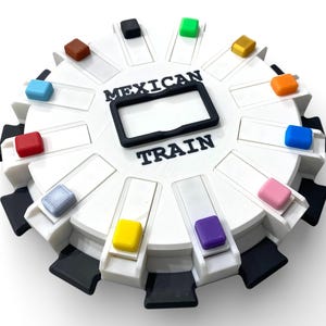 Mexican Train Hub with Flip-up Trains - Unique Design - 8, 10, or 12 Player Train Station 12 Train Hub