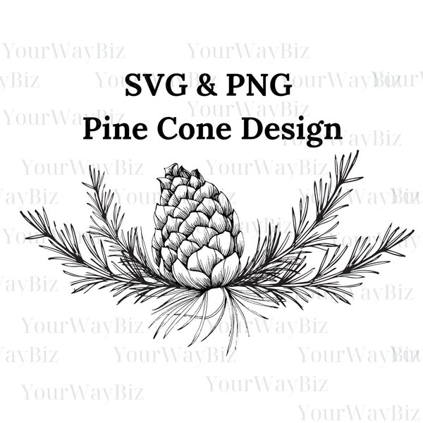 Pine Cone Svg, Pine Cone Designs file, Pine Bough SVG and Png, Pine Cone Branches, Botanical Winter Elements, Digital File, PNG and SVG file