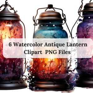 Watercolor antique lantern clipart, lantern with flowers, Dark Fantasy Lantern, Crystal Lantern, Antique Lantern Clipart, Fairy tale lantern