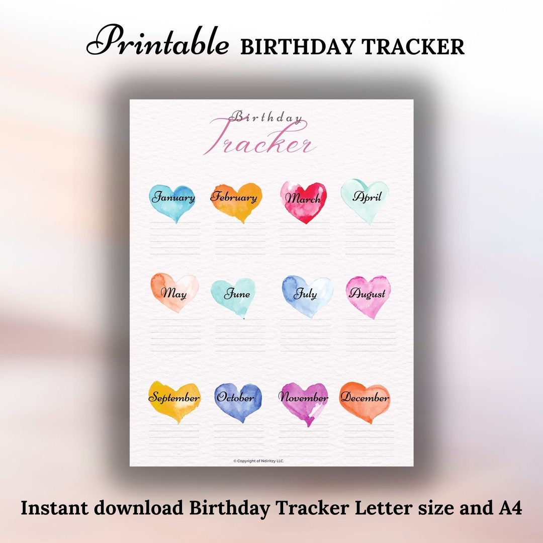 Birthday Planner Printable, Birthday Tracker Printable, Birthday ...