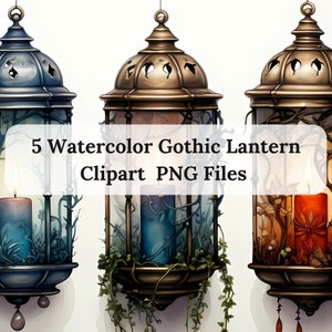 Watercolor Fantasy Gothic Lantern Clipart, lantern with flowers, Dark Fantasy Lantern, Crystal Lantern, Lantern Clipart, Fairy tale lantern