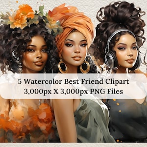 Watercolor best friend clipart, Afro Girls Best Friends, Besties clipart, Sisters clipart, Friends clipart, Soul sisters clipart, Boho girl