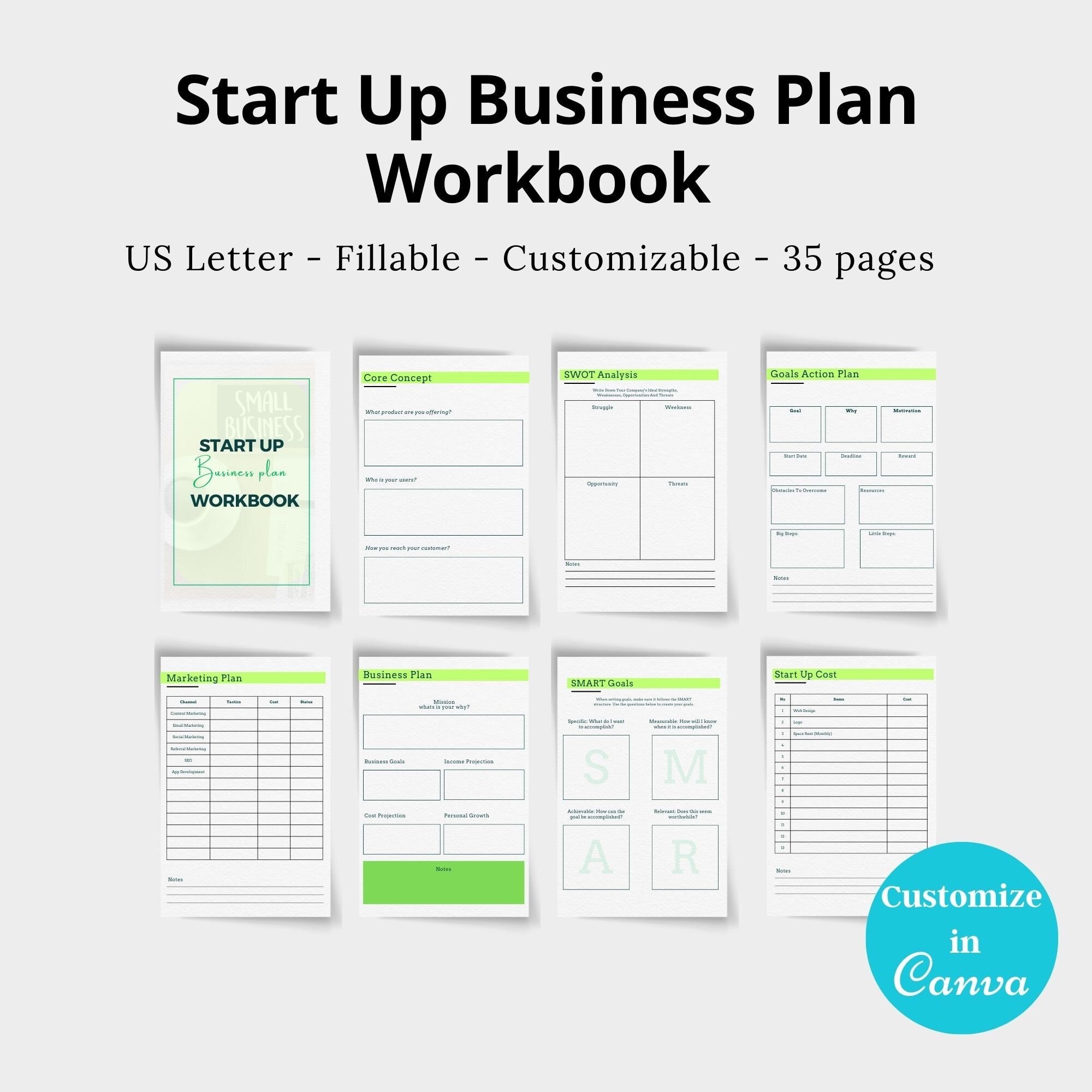 Business Plan Template, Printable Business Planner, Small Business ...