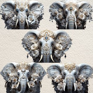 Floral Elephant Clipart, Elephant Art, Fantasy Elephant With Jewelry, Sublimation, Animal Wall Art, Digital Planner, Card Making, Journaling