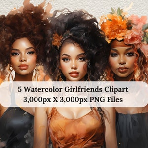 Watercolor Girlfriends Clipart, Afro Girlfriends, Tribal Friends Clipart, Sisters, Soul Sisters clipart, Best Friends Clipart, Fall Flowers