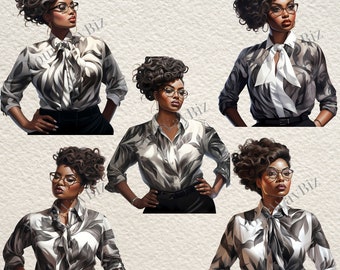Black Working Class Lady Clipart, Curvy women Clipart, Plus Size Clipart, Office Chic Clipart, PNG Planner, Career Lady Clipart, Clipart