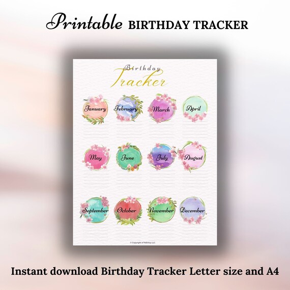 Birthday Planner Printable Birthday Tracker Printable | Etsy