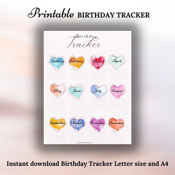 Birthday Planner Printable Birthday Tracker Printable | Etsy