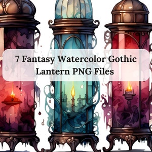 Watercolor Fantasy Gothic Lantern Clipart, lantern with flowers, Dark Fantasy Lantern, Crystal Lantern, Lantern Clipart, Fairy tale lantern