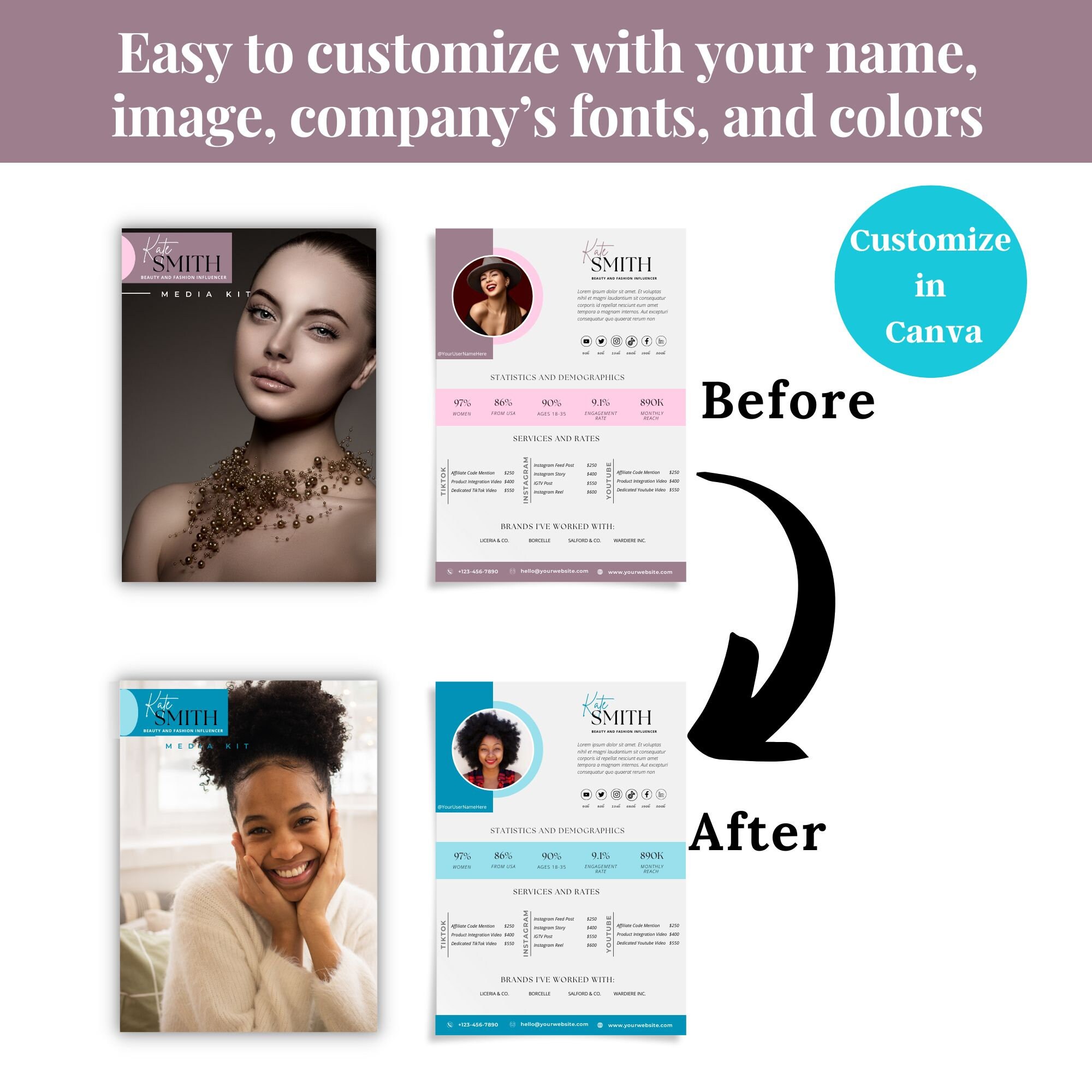 2 Page Media Kit & Rate Card Template, Instagram Influencer, Blogger ...