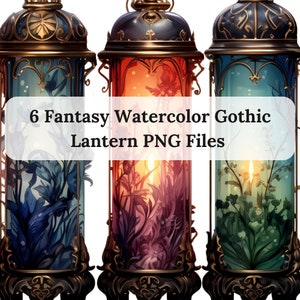 Watercolor Fantasy Gothic Lantern Clipart, lantern with flowers, Dark Fantasy Lantern, Crystal Lantern, Lantern Clipart, Fairy tale lantern