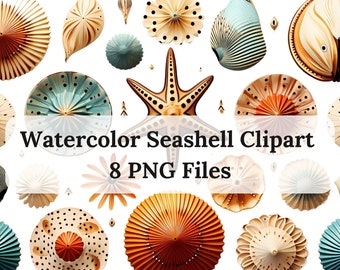 Watercolor Seashell Clipart, Summer Beach Elements (PNG file)