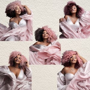 Sassy Black Lady Clipart, Happy Pink Hair Women clipart, Pink Black Woman Fashion Clipart,  Women of Color, Black Pink & Brown Hair Bride