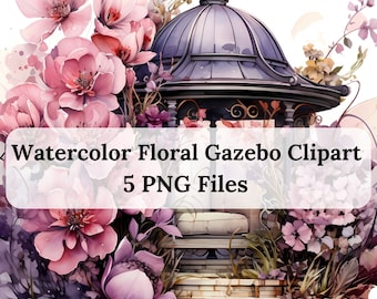 Cenador floral en acuarela, diseño para boda (archivo PNG)