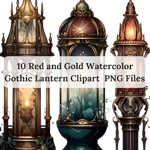Watercolor Fantasy Gothic Lantern Clipart, lantern with flowers, Dark Fantasy Lantern, Crystal Lantern, Lantern Clipart, Fairy tale lantern