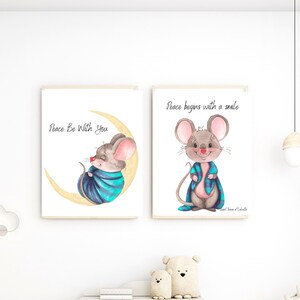 Digital Printable Wall Art - Sweet Sleepy Mouse theme- Nursery - Child&#39;s room - High Quality 8x10 JPG & PDF