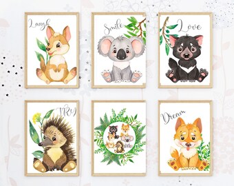 Printables décor de crèche-art mural-Ensemble d’art numérique pour enfants-Ensemble de 6 affiches sur le thème des animaux australiens-Haute résolution Qualité JPG & PDF
