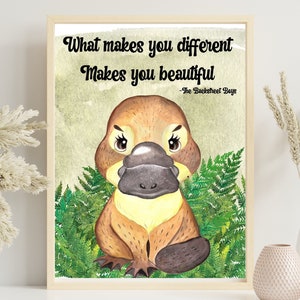 Digital Printable Wall Art -Platypus print- Nursery art - Child's room - What makes you different quote-High Quality 8x10 JPG & PDF