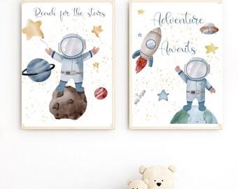 Art mural imprimable numérique - Thème espace et astronaute - Chambre d&#39;enfant - Chambre d&#39;enfant - Haute qualité 8x10 JPG & PDF