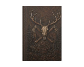 Hardcover Journal: Embossed Deer Skull, Axes, Forest Cabin Design (5.75" x 8")