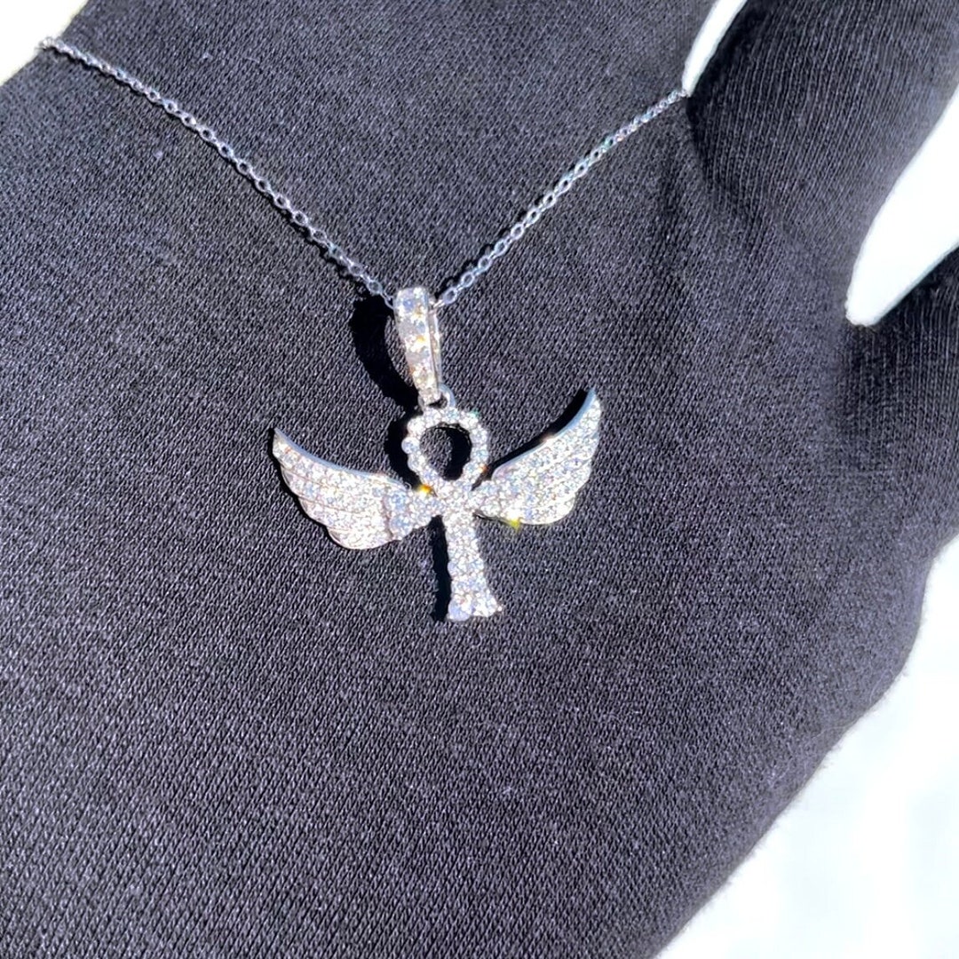 VVS Moissanite Diamond Ankh Cross With Wings Pendant 925 Etsy