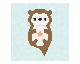 otterly cute // sea otter holding a starfish foundation paper piece pattern block // PDF pattern only