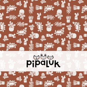 Houseplants on rust seamless repeat pattern // for commercial use