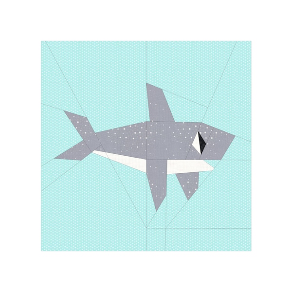 happy shark // shark foundation paper piece quilt block  // PDF pattern only