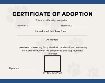 Puppy Adoption Certificate Template, Editable Printable Certificate of Adoption, Gift Dog Adoption Certificate Template, Digital Download