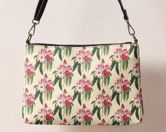 Flower Blossoms Crossbody Shoulder Bag - White and Red Floral Pattern - Wrist Bags - Clutch Purse - Adjustable and Removable Strap
