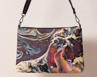 Abstract Art Crossbody Shoulder Bag - Women and Men - Dark Meets Light Design - Wrist Bags - Clutch Purse - Adjustable and Removable Strap