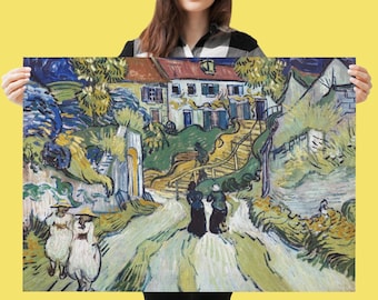 Famous Art Poster - Artist Vincent Van Gogh - Premium Matte Horizontal Posters -  Stairway at Auvers - Poster Sizes 24x18 and 36x24