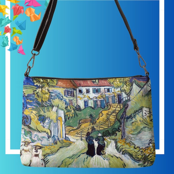 Famous Art Crossbody Shoulder Bag - Vincent Van Gogh - Stairway At Auvers - Wrist - Clutch - Adjustable and Removable Strap - Unisex Bags