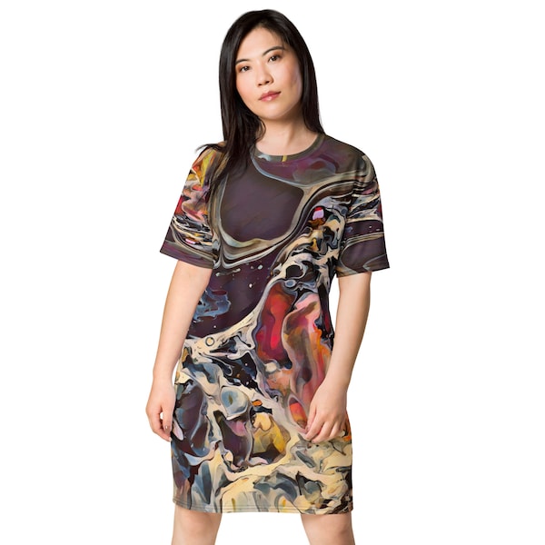 T-Shirt Dress For Women, Dark Meets Light Design, Abstract Art, All Over Print, Comfy, Polyester, Daytime Dress, Night Shirt, 2XS-6XL