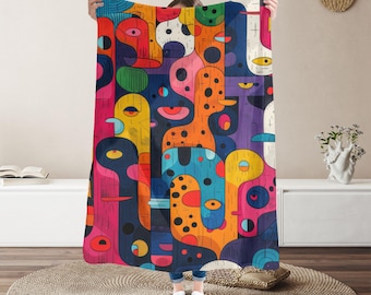 Plush Velveteen Blanket - The Eyes Design - Abstract Art Pattern - Soft Fleece Throw - Snuggly Bedding - Any Occasion Gift Idea - 3 Sizes