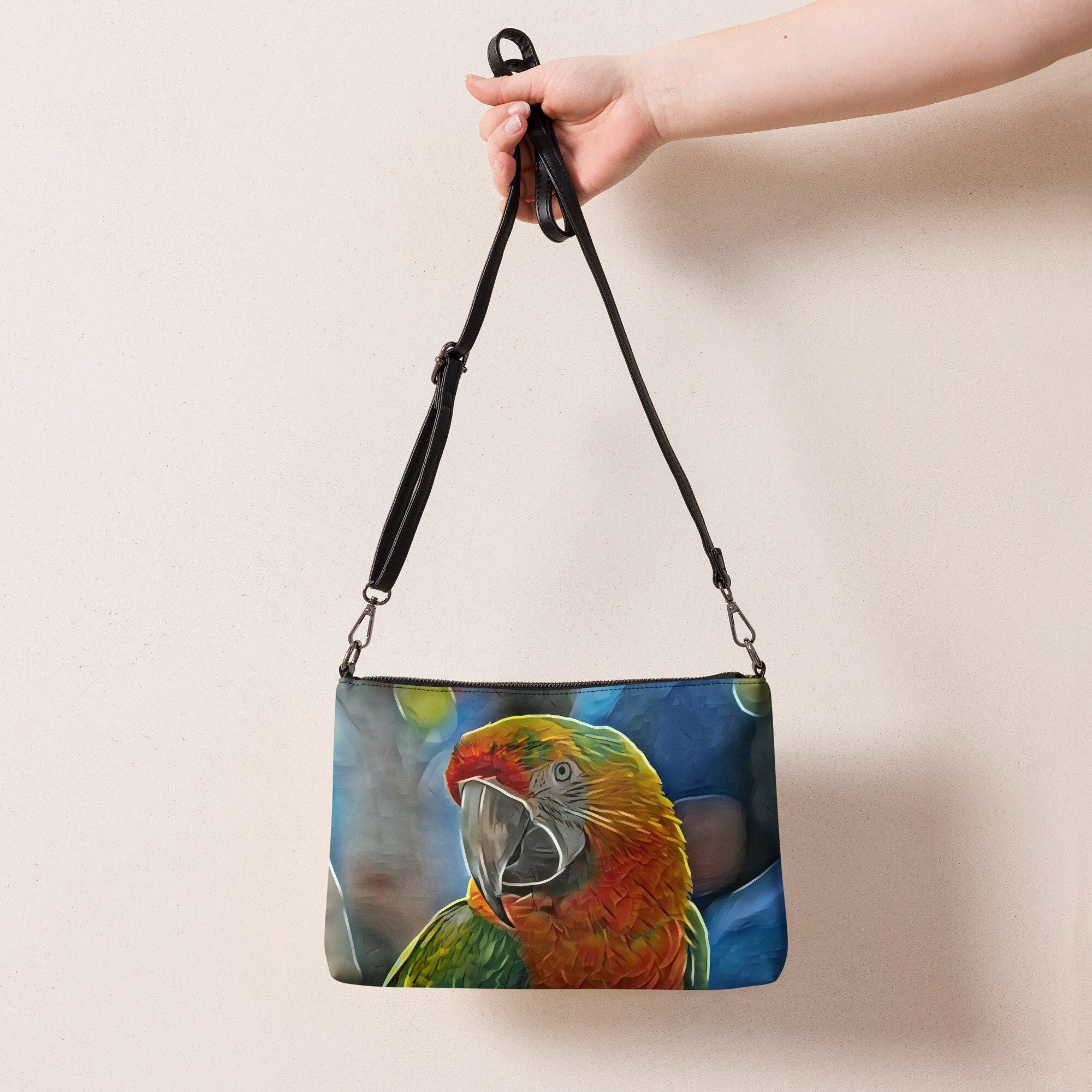 Parrot Crossbody Shoulder Bag - Women and Men - Exotic Bird Art Design - Wrist Bags - Clutch Purse - Adjustable and Removable Strap