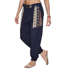 Pantalones harén de lino y algodón bohemios: pantalones de yoga holgados unisex con bolsillos laterales, pantalones de salón cómodos, perfectos para festivales o conciertos.