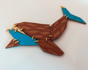 Wood and metal pendants / 2 models to choose from / Reversible / 1 chain with 2 possible lengths / whale / origami