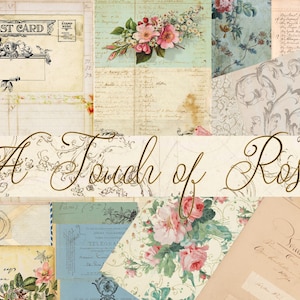Páginas de fondo vintage para agregar, sobres franceses de París, flores y collages neutros, álbumes de recortes, diarios basura, efímeras