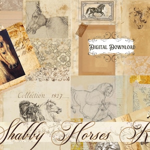 Vintage Shabby Horses complément neutres kit collage journal indésirable Scrapbooking éphémères techniques mixtes papier arts