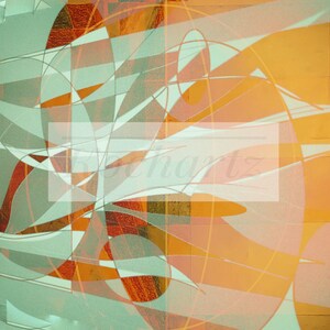 Abstract flowing soft orange and green laser print on quality heavy paper.