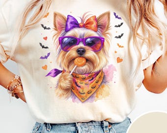Funny Yorkie Halloween Shirt, Cute Yorkshire Terrier Ghost Tee, Comfort Colors Halloween Dog Shirt, Trick or Treat Gift for Yorkie Moms