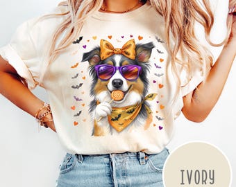Funny Collie Halloween Shirt, Spooky Border Collie Tee, Rough Collie Ghost Dog Shirt, Trick or Treat Gift for Collie Moms and Dog Lovers